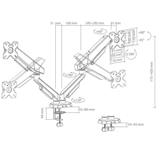 Sbox Desktop Stand for 2 Monitors with Arm White (GMS-3211)