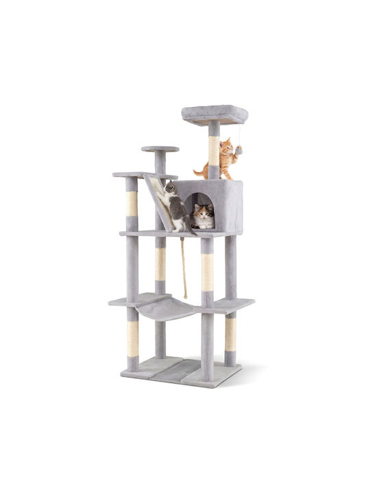 Costway Stâlp Pentru Zgâriere Copac Pentru Pisici Gri Cu 6 Niveluri 158x48x60cm
