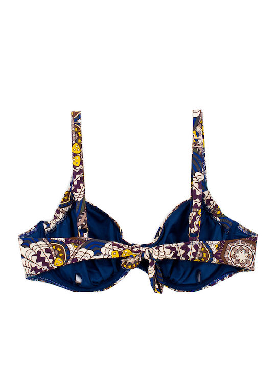Plus Size Women's Bikini Swimsuit Underwire Flexfit Cups Ethnic Blue