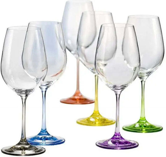 Bohemia Rainbow Σετ Ποτήρια για Λευκό και Κόκκινο Κρασί από Γυαλί σε Κόκκινο Χρώμα Κολωνάτα 350ml 6τμχ