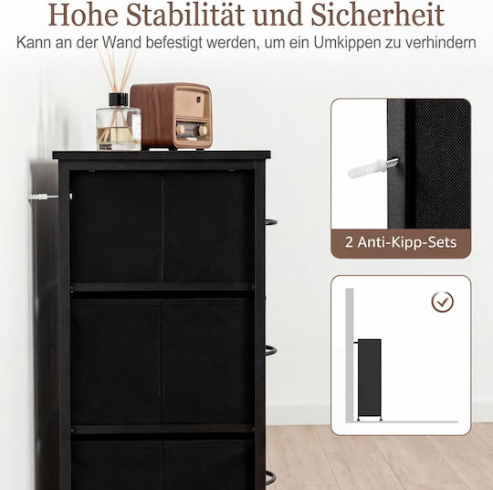 Bedroom Chest of Drawers Made of Wood & Metal with 11 Drawers Black with Fabric Covering 100x30x82cm