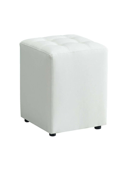 Stool For Living Room Upholstered with Leatherette Cube White 37x37x45cm