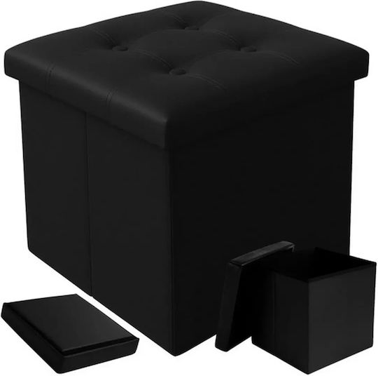 Collapsible Bench Stool With Storage Space Black 38x38x38cm