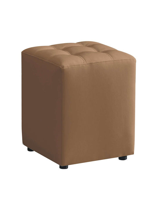 Stool For Living Room Upholstered with Leatherette Cube Brown 35x35x42cm