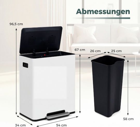 Costway Recycling Waste Bin Made of Stainless Steel with Pedal 60L White