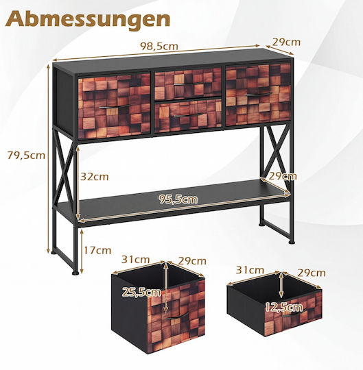 Console Table Made of Wood & Brown Metal L79.5xW29xH98.5cm