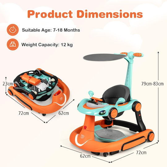 Costway Baby Walker For 7+ Months Orange