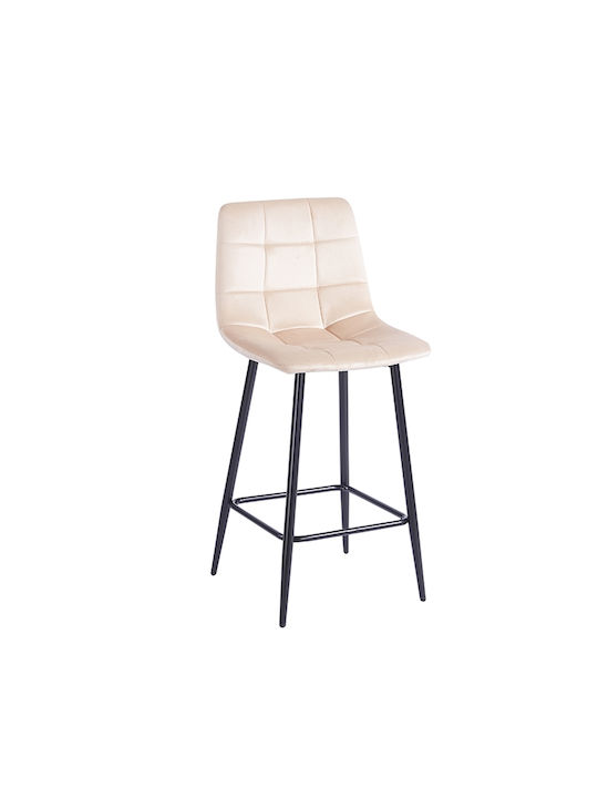 Bar Stool with Backrest Upholstered with Velvet Nora Beige 45x41x65cm