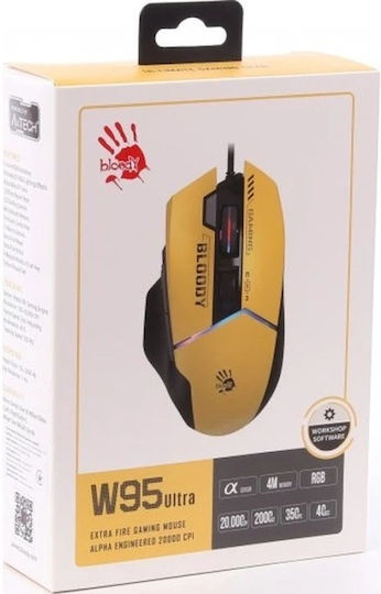 A4Tech Bloody Extra Fire W95Ultra RGB Gaming Mouse Yellow