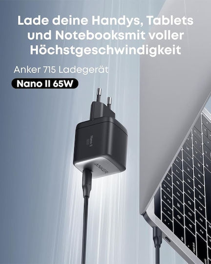 Anker Anker Kabeloser Handyladegerät mit USB-C Ausgangsanschlüsse 65W Schwarz (Nano II)