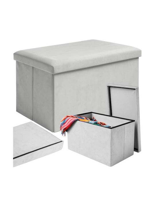 Collapsible Bench Stool With Storage Space Upholstered In Gray Velvet 30x30x60cm