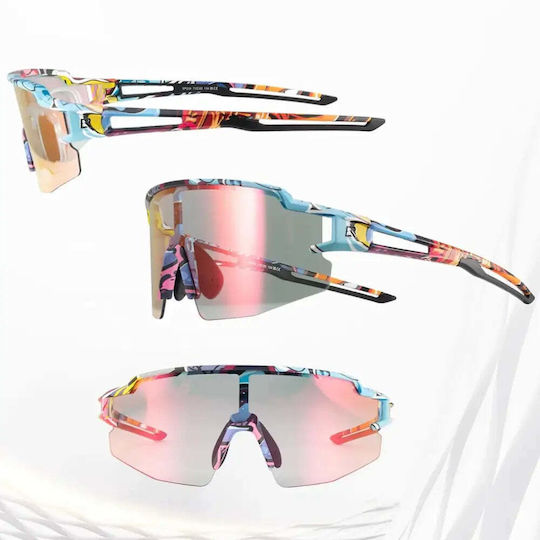 Rockbros Cycling Glasses with Multicolour Frame & Photochromic / Multicolour Lenses