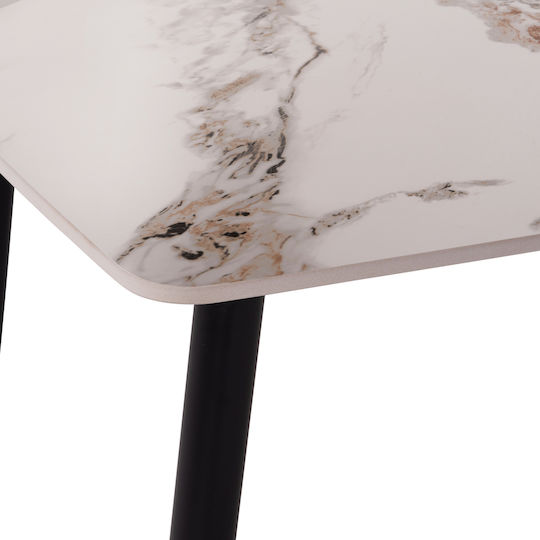 Raven Dining Table with White/Brown Marble Ceramic Surface 140x80x74cm