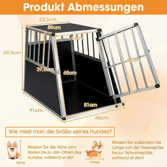 Costway Συρμάτινο Κλουβί Σκύλου Ασημί Heavy Duty 91x65x69.5cm