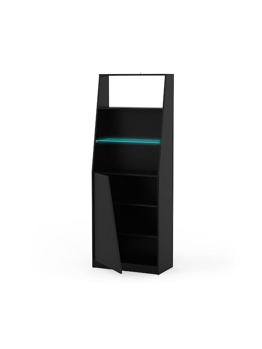 Bibliotecă Din Lemn Neagră Pentru Pardoseală 72x34x185cm