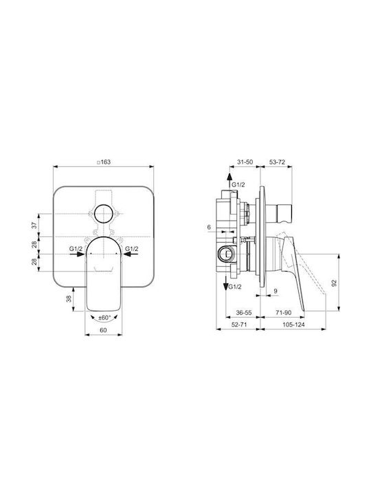 Ideal Standard Built-in Mixer & Supply Set for Shower 2 Exits