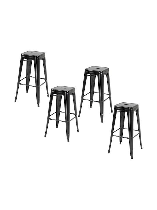 Stool Bar Metallic Black 4pcs 43x43x76cm