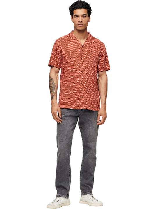 Superdry D3 Stud Short Sleeve Revere 70s Shirt M4010770a-2hl-philomena Red Print