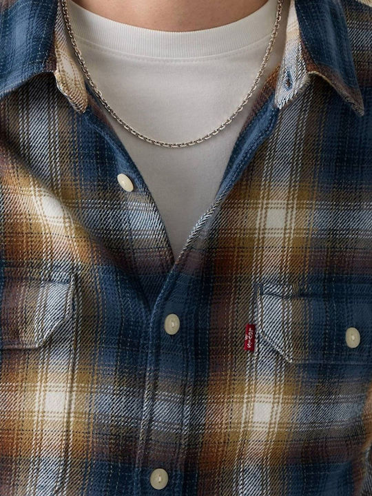 Jackson Worker Long Sleeve Flannel Overshirt in Regular Fit Checked Blue