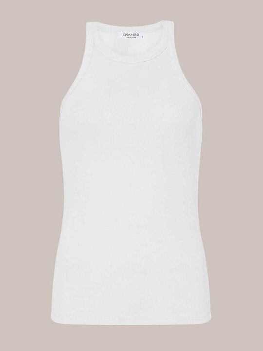 Celestino Γυναικεία Μπλούζα Ριπ Halter Λαιμόκοψη Slim Fit Λευκό