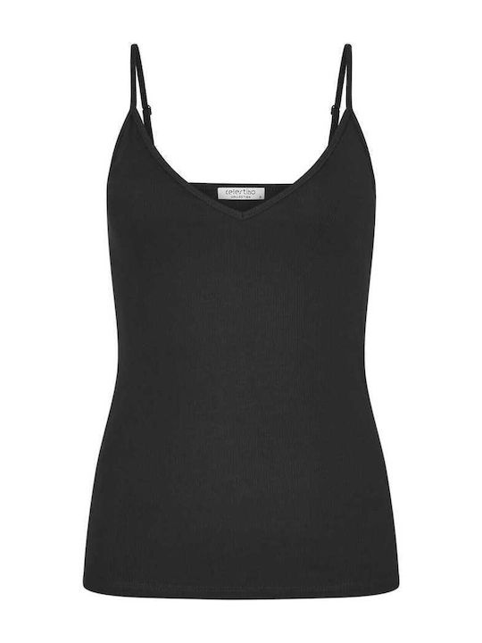 Celestino Γυναικείο Τιραντάκι Ριπ V Λαιμόκοψη Slim Fit Μαύρο
