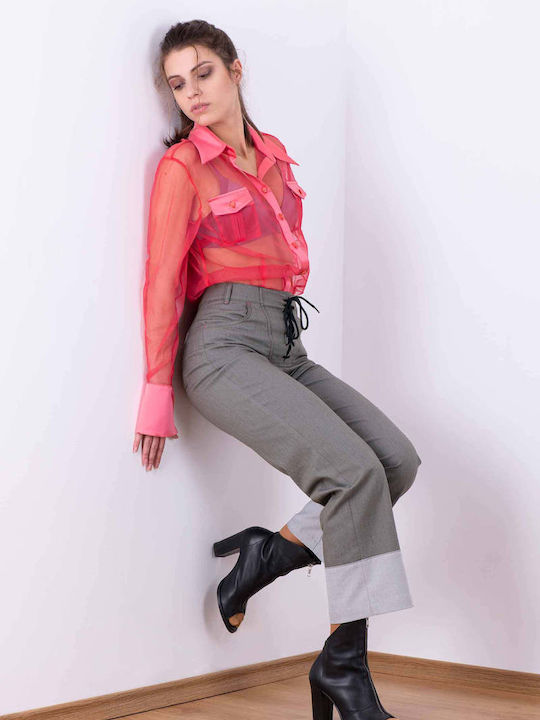 Langärmeliges Damen-Denim-Halbknopfhemd Grün