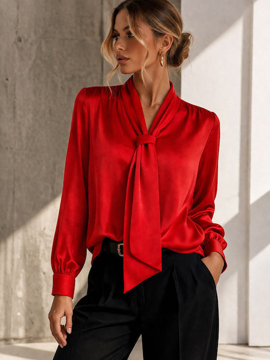 Women's Satin Red Blouse