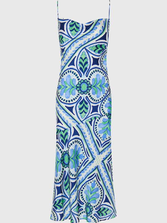 Summer Midi Dress for Wedding Christening Drape Satin Blue