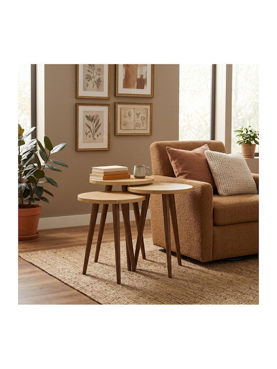 Round Side Coffee Table Cruz Made of Solid Wood Sapphire Oak 3 Pieces W33xL33xH46cm