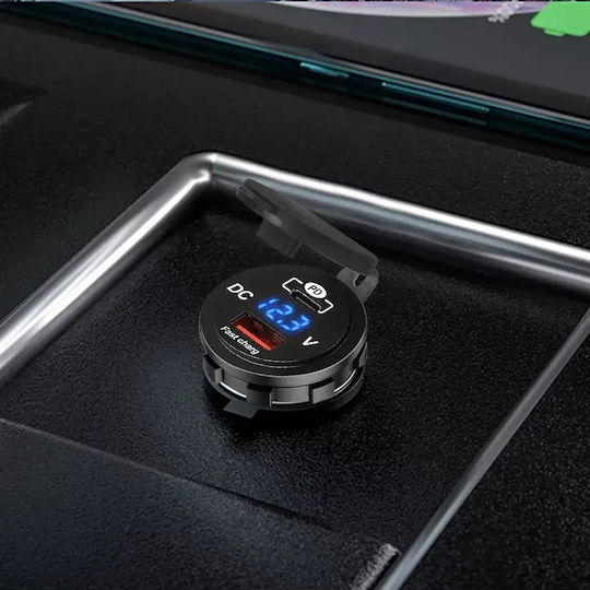 Wasserbeständiger Motorrad-Handy-Ladegerät mit Schnellladen mit USB- und USB-C-Anschlüssen mit Voltometer