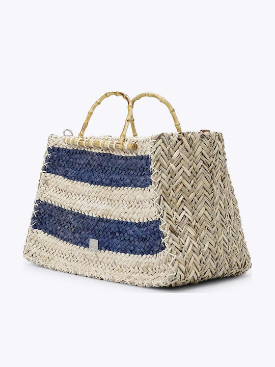 Damenhandtasche aus Rattan Handtasche Schulter Crossbody Blau