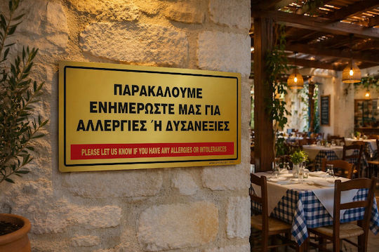 Παρακαλουμε Ενημερωστε Μας Αλλεργιες Ή Δυσανεξιες Plexiglass Gold 10x20 Infosign 17399