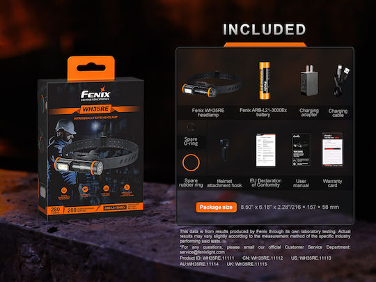 Fenix Επαναφορτιζόμενος Αντιεκρηκτικός Φακός Κεφαλής LED με Μέγιστη Φωτεινότητα 280lm