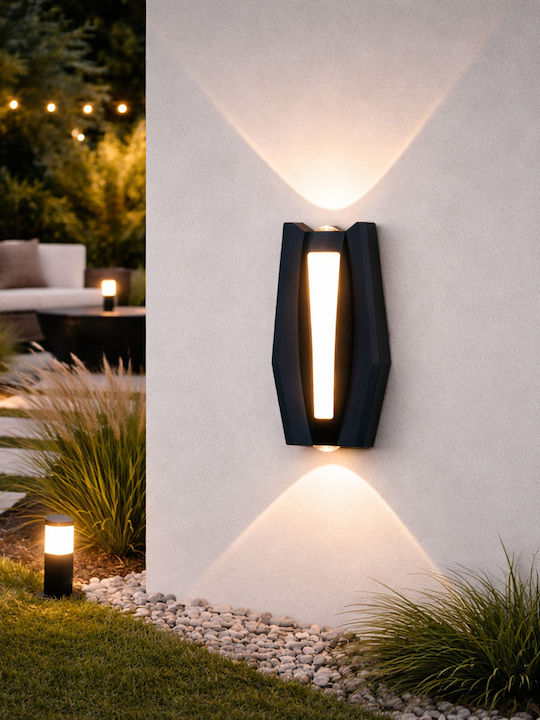 Led Wall Light Ax218 Outdoor Indoor 2 Sources X 8w Metallic Black 3000k