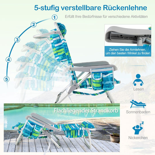 Costway Aluminium Beach Chair Blue Waterproof Set 2pcs