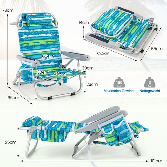Costway Aluminium Beach Chair Blue Waterproof Set 2pcs