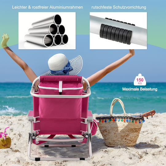 Costway Beach Chair Aluminium Pink Waterproof Set 2pcs