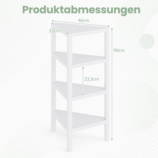 Costway Corner Bookcase 4 Tiers Open Shelves Freestanding White 99 x 33 x 46 cm Jz10425wh