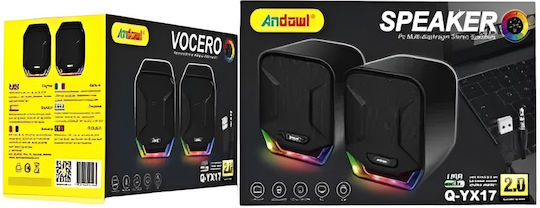 Andowl Q-YX17 Ηχεία Υπολογιστή 2.0 με RGB Φωτισμό και Ισχύ 3W Μαύρα