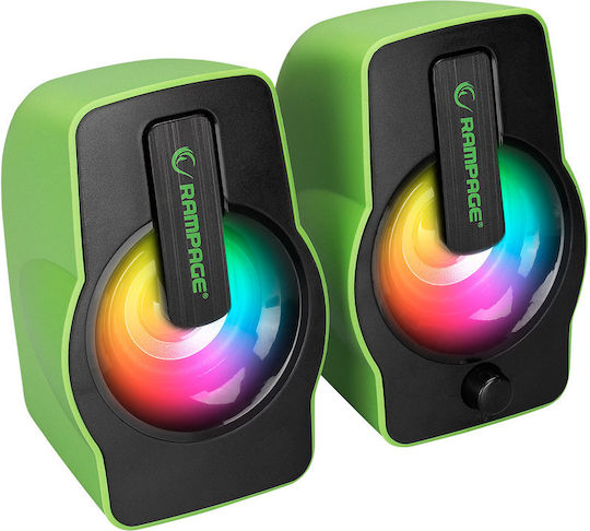 Rampage RMS-G7 Falsetto Ηχεία Υπολογιστή 2.0 με RGB Φωτισμό και Ισχύ 6W Πράσινα