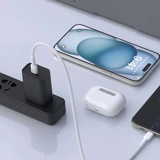 Dudao USB 2.0 Кабел USB-C Мъжки - USB-C 65W Захранване (PD) Бял 1м
