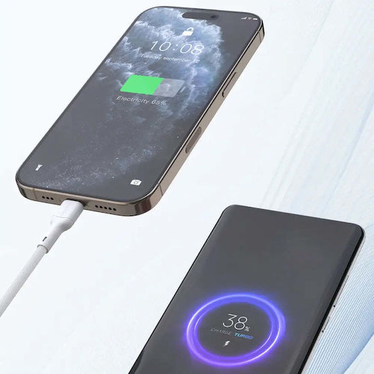 Dudao USB 2.0 Кабел USB-C Мъжки - USB-C 65W Захранване (PD) Бял 1м
