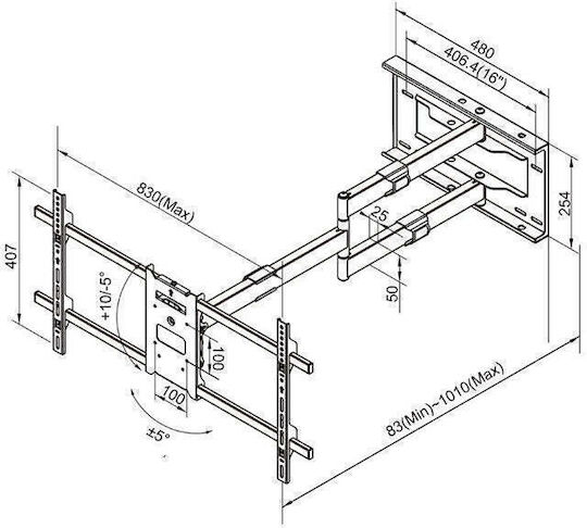 Multibrackets M Universal Телевизионна Стойка За Стена С Удължително Рамо До 75" И 40кг