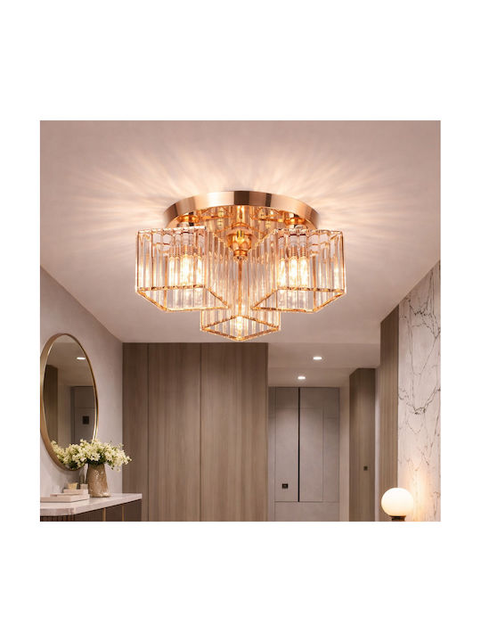 Candelabru Modern Clasic Sasha Lc117/3gd 3x E27 Metal Cristal Abajur Auriu