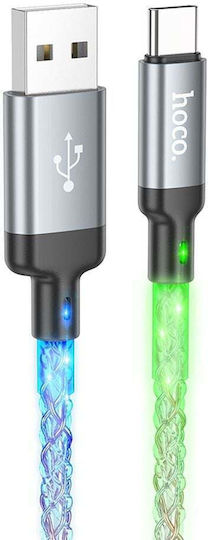 Hoco LED / Braided USB 2.0 Cable USB-C male - USB-C 12W Πολύχρωμο 1m U112