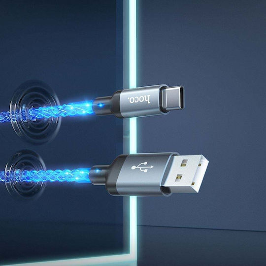 Hoco LED / Braided USB 2.0 Cable USB-C male - USB-C 12W Πολύχρωμο 1m U112