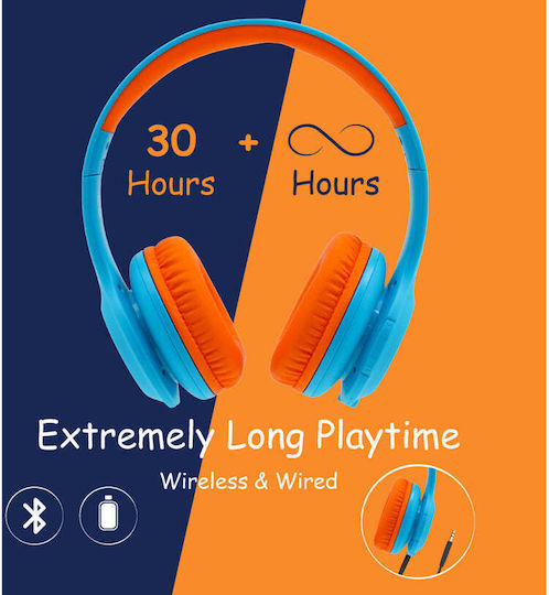 PowerLocus PLED Безжични / Жични Over Ear Слушалки с 30 часа Работа Blue/Orange