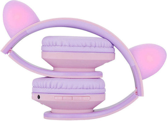 PowerLocus P2 Kids Cat Ears Ασύρματα / Ενσύρματα Παιδικά Over Ear Ακουστικά με Ραδιόφωνο με 20 ώρες Λειτουργίας Pink/Purple