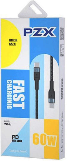 PZX Редовна USB 2.0 Кабел USB-C мъжки - USB-C мъжки 60W Черен 1м (3395)