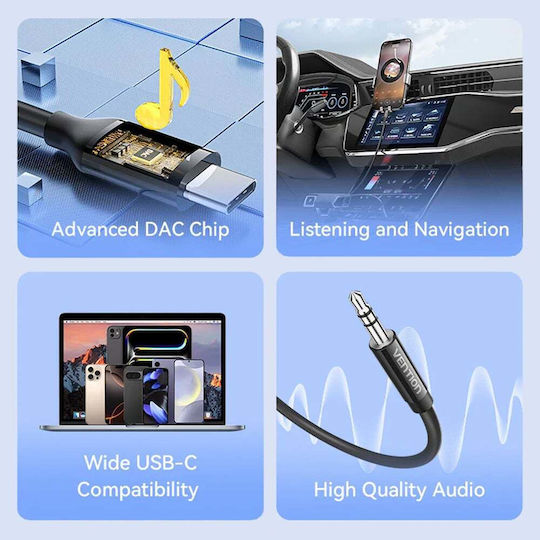 Vention USB 2.0 Cable USB-C Male - 3.5mm Silver 1.5m